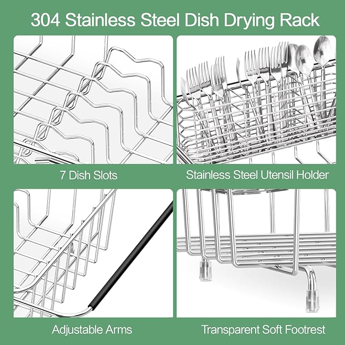 Large Dish Drainer Rack in Sink Adjustable, Expandable 304 Stainless Steel - Image 7