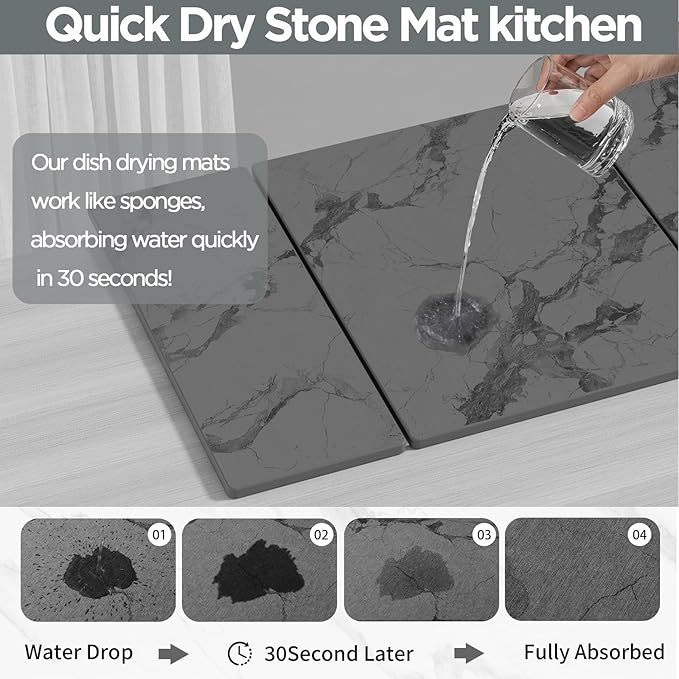 2PCS Stone Drying Mat for Kitchen Counter, Dark Gray - Image 3