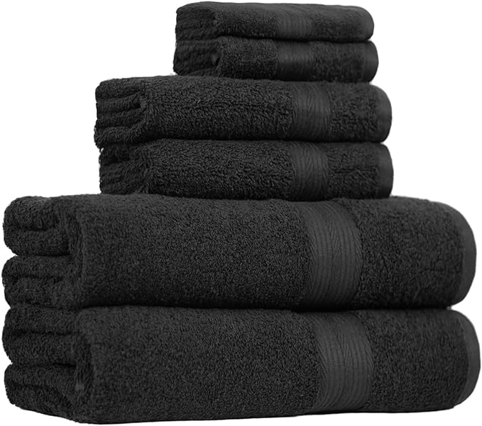 Amazon Basics 6-Piece Highly Absorbent Fade-Resistant Towel Set, 100% Cotton by AmazonBasics