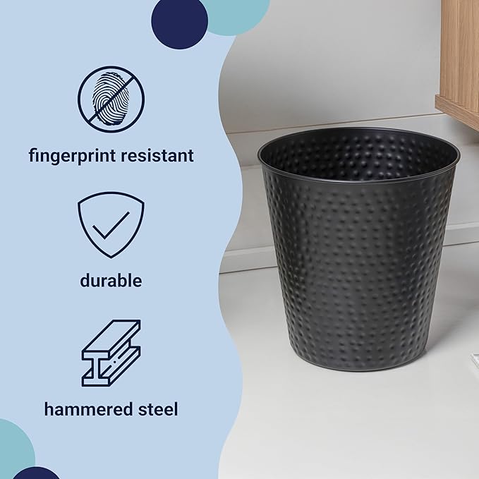 happimess HPM1110A Axel Modern Minimalist Hammered Steel 2-Gallon Wastebasket - Image 3
