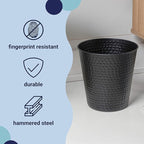 happimess HPM1110A Axel Modern Minimalist Hammered Steel 2-Gallon Wastebasket - Image 3