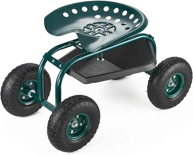 VEVOR Rolling Garden Cart with Swivel Seat, Heavy Duty Garden Seat with Storage Basket & Tool Tray, 300 lbs Weight Capacity, Outdoor Utility Gardening Stool Scooter for Lawn Yard Planting Weeding by VEVOR