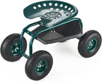 VEVOR Rolling Garden Cart with Swivel Seat, Heavy Duty Garden Seat with Storage Basket & Tool Tray, 300 lbs Weight Capacity, Outdoor Utility Gardening Stool Scooter for Lawn Yard Planting Weeding by VEVOR