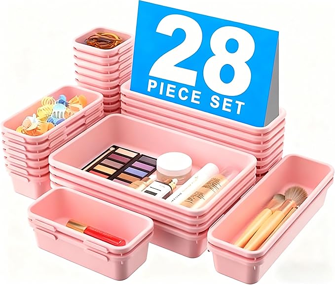 【】 【】 Pink Drawer Organizer, Makeup organizer, 【Holds 177 by A-LUGEI