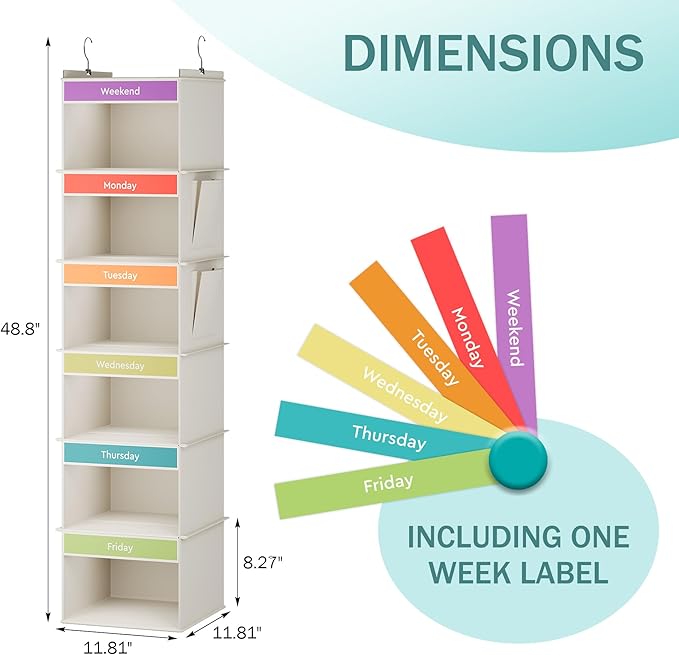 YOUDENOVA 6-Shelf Weekly Hanging Closet Organizer, Weekly Clothes Organizers - Image 3