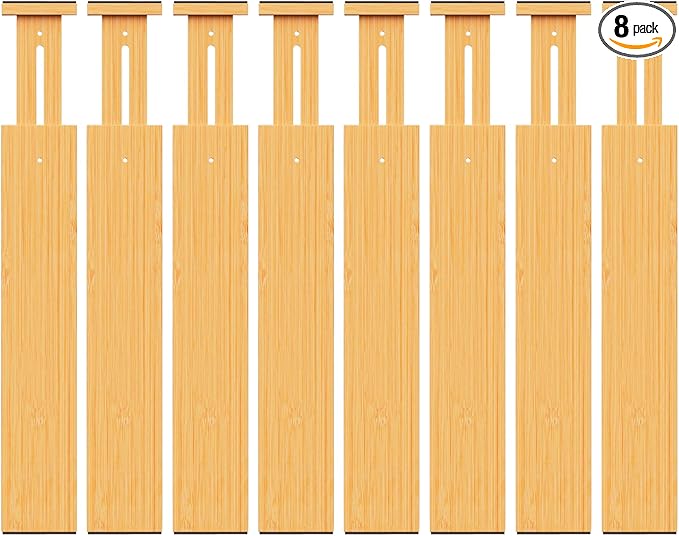 BAMBUROBA Bamboo Drawer Dividers, Adjustable Expandable Drawer Organization by BAMBUROBA