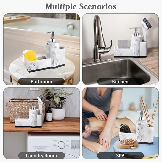 zccz Soap Dispenser with Sponge Holder and Brush Holder, Marble Pattern Kitchen - Image 5