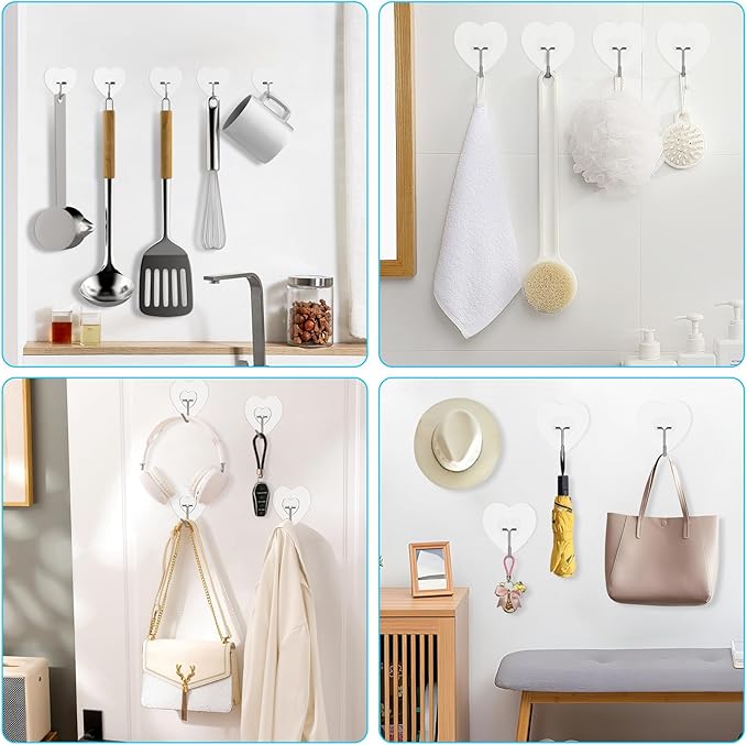 Adove Adhesive Hooks for Hanging, 24 Pack Heavy Duty Wall Hooks, Towel Coat - Image 5