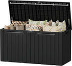 Devoko 100 Gallon Outdoor Storage Box, Waterproof Resin Deck Box for Patio Furniture, Lockable Container for Garden Cushions & Pool Supplies (Black, 100 Gallon) by DEVOKO