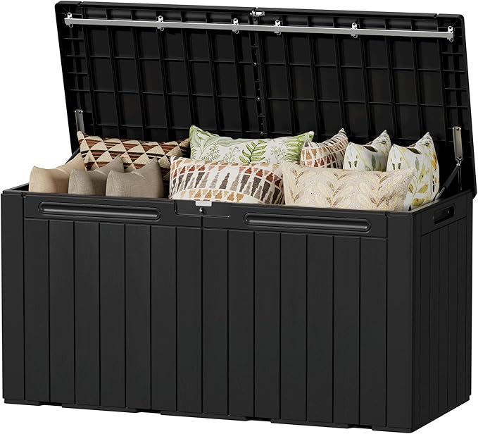 Devoko 100 Gallon Outdoor Storage Box, Waterproof Resin Deck Box for Patio Furniture, Lockable Container for Garden Cushions & Pool Supplies (Black, 100 Gallon) by DEVOKO