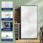 Yizosh Metal Garage Storage Cabinet with 2 Doors and 5 Adjustable Shelves - 71" Steel Lockable File Cabinet,Locking Tool Cabinets for Office,Home,Garage,Gym,School (Gray White) - Image 4
