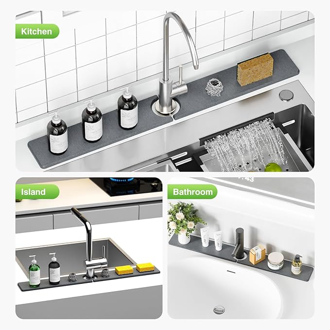 30" x 4" Stone Faucet Mat for Kitchen Sink, Quick Drying Diatomite Sink Tray - Image 8