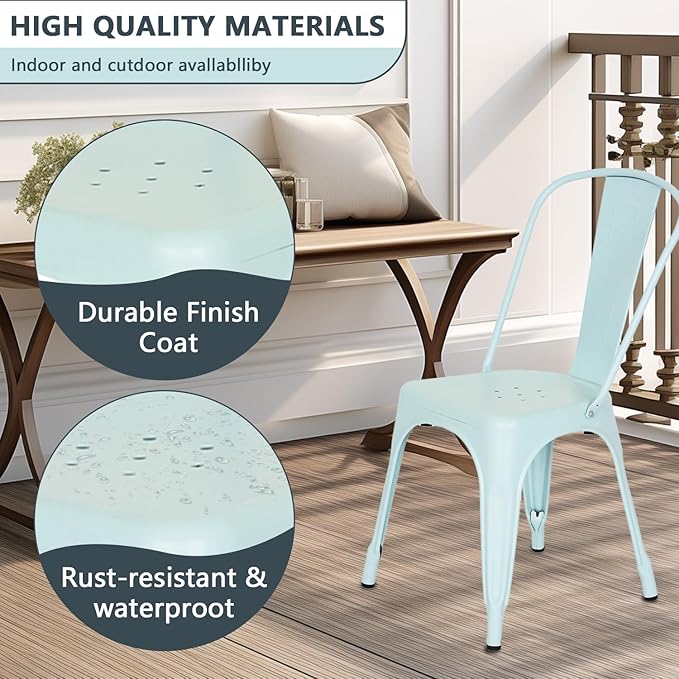 FDW | Set of 4 Metal Dining Chairs | Blue | Stackable Tolix Side Chairs with Backrest | Scratch-Resistant | Non-Slip Feet | Indoor/Outdoor Use | 330 lbs Capacity | Ideal for Kitchen & Restaurant - Image 7