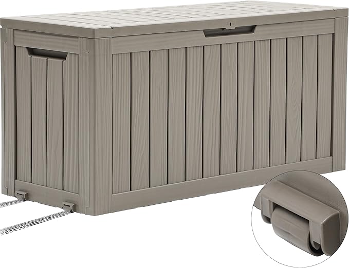 YITAHOME 72 Gallon Outdoor Resin Deck Box with Wheels, Pool Storage Box for Outdoor Cushions, Sports Equipment, Garden Tools, Light Brown by YITAHOME