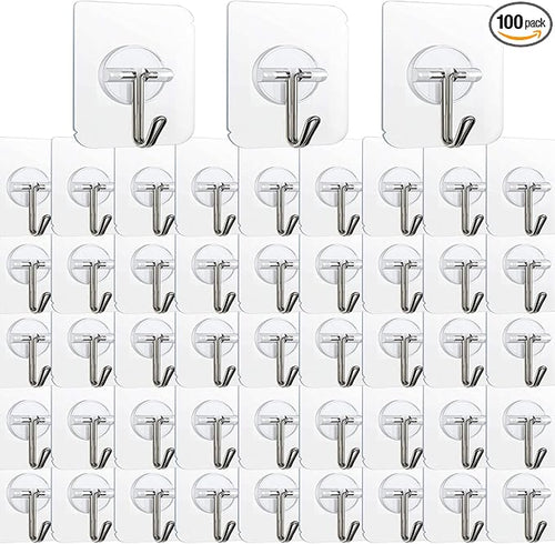 100 Pack Adhesive Hooks Wall Hooks 24lb Heavy Duty Self Adhesive Hooks by KAKAMINA