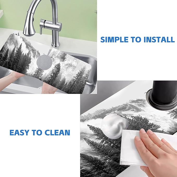 Winter Forest Mountain Sink Faucet Absorbing Mat Splash Guard Draining Mat Fast - Image 5
