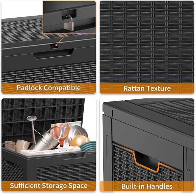 30 Gallon Resin Deck Box, Lockable Patio Outdoor Storage Box for Furniture, Garden Tools and Tools Storage, Waterproof Outside Storage Boxes - Black - Image 5