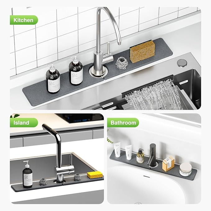 23.6" x 4" Stone Faucet Mat for Kitchen Sink, Quick Drying Diatomite Sink Tray - Image 8