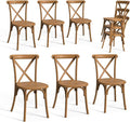 VINGLI Plastic Outdoor Dining Chairs Set of 6, Stackable Patio Farmhouse Brown Dining Chairs with X Back, Waterproof Kitchen & Dining Room Chairs for Indoor-Outdoor, Capacity 400 lbs by VINGLI