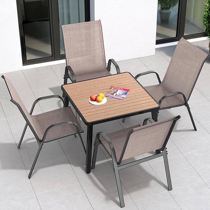 Patio Chairs Set of 4, Easily Set Up Stackable Outdoor Dining Chairs with High Back and Wide Seat, All Weather Breathable Outdoor Chairs Set of 4 with Metal Frame for Backyard Deck Pool, Brown - Image 2