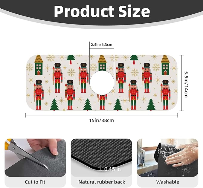 Nutcracker Christmas Tree Snowflakes Kitchen Sink Splash Guard Faucet Mat Super - Image 2