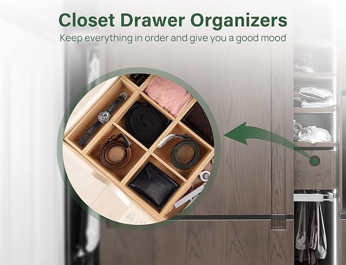 Kootek 6 Pcs Bamboo Drawer Organizer Utensil Tray Kitchen Storage Box 3-Size - Image 7
