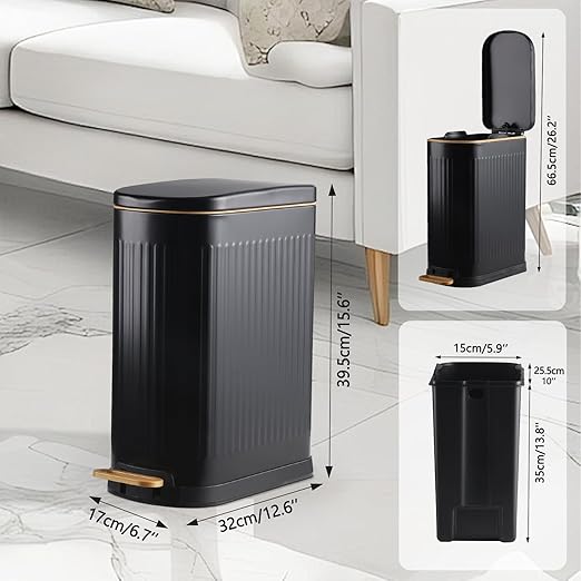 Slim Bathroom Trash Can with Lid Stainless Steel Garbage Can Soft Close Step - Image 3