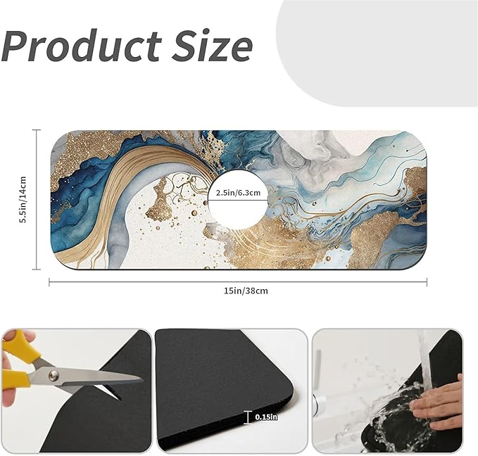 Kitchen Sink Splash Guard，Natural blue and gold marble Faucet Mat Sink - Image 3