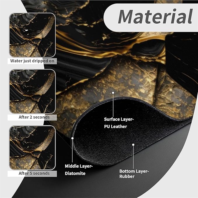 Kitchen Sink Splash Guard，Black and metallic gold marble Faucet Mat Sink - Image 4