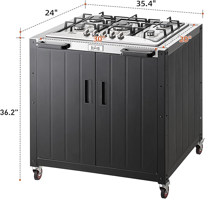 Gas Grill, Movable Outdoor Gas Stove Stainless Steel Top with Cabinet, 5 Burners with 36,200 BTUs, Outdoor Propane Grill for Outdoor Cooking, Ideal for Lawn & Garden, L35.4 x W24 - Image 3