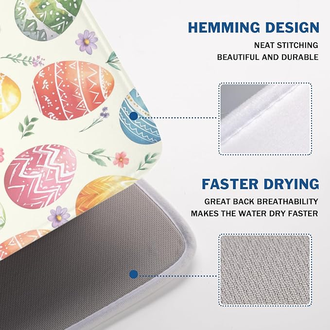 Easter Dish Drying Mat for Kitchen Counter Colorful Easter Eggs Floral Pattern - Image 4