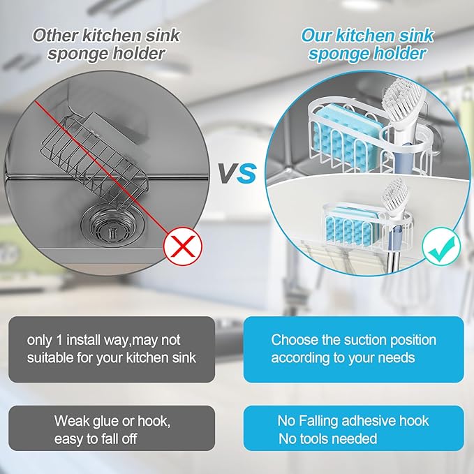 Yazoni 2-in-1 Sponge Holder for Kitchen Sink, Sink Caddy Kitchen Sink Organizer - Image 3
