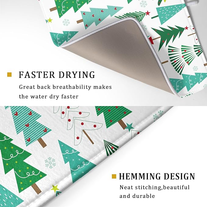 Green Trees Dish Drying Mat for Kitchen Counter Holiday Super Absorbent - Image 3