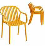 Modern Stackable Outdoor & Indoor Plastic Dining Chairs Set, Armchairs Set, Weather-Resistant, Ideal for Patios, Cafes, and Home Use, Set of 4 (Mustard Yellow) by XDECO