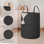 Large Woven Laundry Basket Hamper, 60L Cotton Rope Storage Bin - Image 6