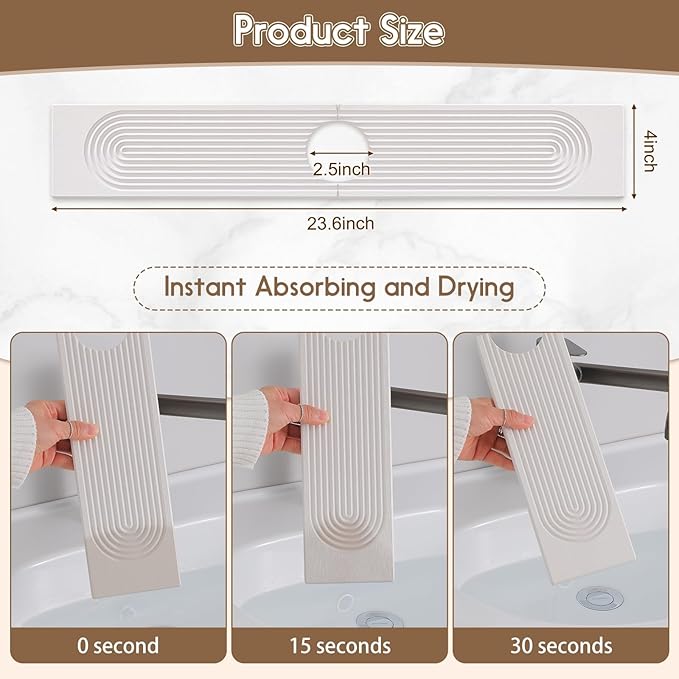 Faucet Mat for Kitchen Sink, Diatomite Quick Drying Tray, 23.6Inch Kitchen Sink - Image 2