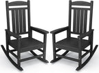 KINGYES Outdoor Rocking Chair Set of 2, High Density Polyethylene Patio Rocking Chairs with 330lbs Support for Adults, Black by KINGYES