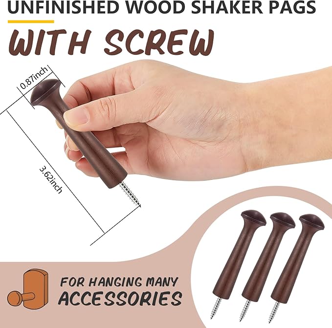 20 Pieces Wooden Shaker Peg Screw-on Pegs 3.62 Inch Long Unfinished Wood Shaker - Image 2