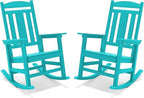 LUE BONA Outdoor Rocking Chairs Set of 4, HDPS Porch Rocker with High Back, Plastic Weather Resistant Rocking Chairs for Outdoor Indoor, Garden, Backyard, 350lb, Aruba Blue - Image 3
