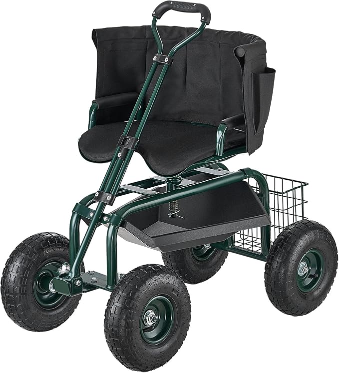 VEVOR Garden Seat with Wheels, Rolling Garden Stool with Height Adjustable & 360° Swivel Seat, 400lbs Weight Capacity, Gardening Cart Bench, Ergonomic Backrest & Tool Storage, for Yard, Patio - Image 9