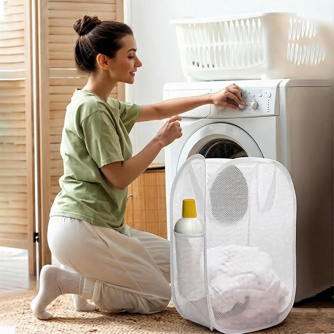 The upgraded pop-up laundry basket features a breathable side pocket mesh design - Image 4