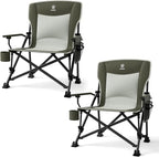 EVER ADVANCED Oversized Folding Camping Chair, for Adults Heavy Duty Lawn Chair with Side Pockets, Portable Collapsible Quad Chair for Outside, Support Up to 500lbs, Green 2Pack by EVERADVANCED