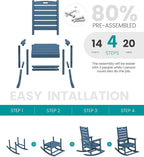 SERWALL Oversized Outdoor Rocking Chair, HDPE Patio Rocking Chair with Footrest for Adults, All Weather Porch Rocker for Deck Patio Balcony, Navy - Image 8