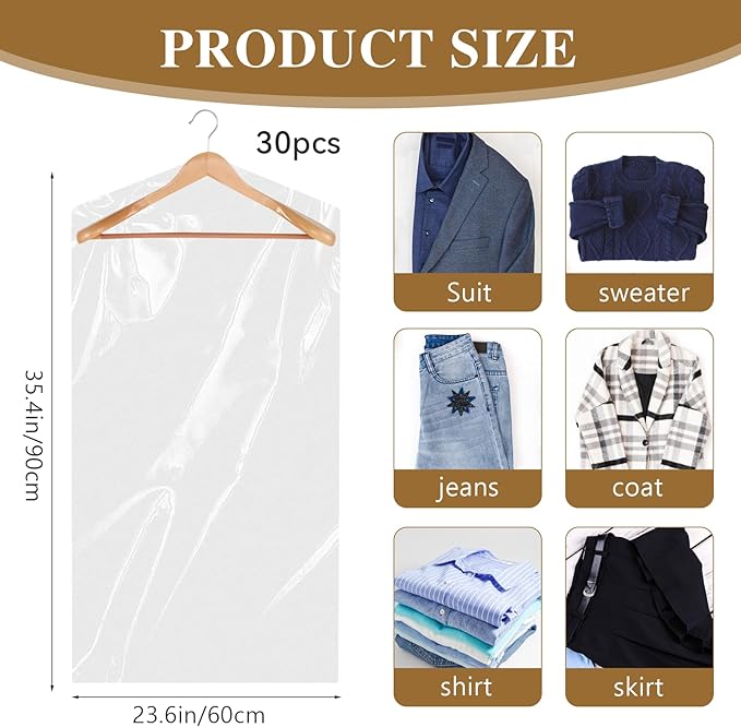30 Pack Clear Clothes Covers 60x90 cm Plastic Garment Bags - Image 2