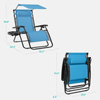 Best Choice Products 30” Wide Folding Zero Gravity Outdoor Recliner Patio Lounge Chair w/Adjustable Canopy Shade, Headrest, Side Accessory Tray - Light Blue - Image 2