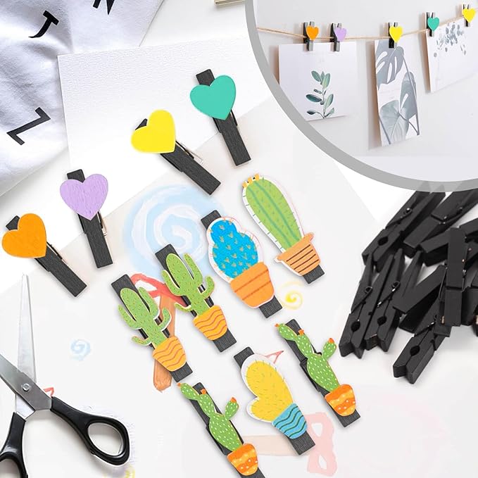 50PCS Colored Wooden Clothespins Black, 2.9inch Clothes Pins - Image 5