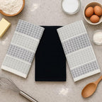 Black Gray Kitchen Dish Towels- Set of 3 100% Cotton Cloth Soft Cleaning Drying - Image 4