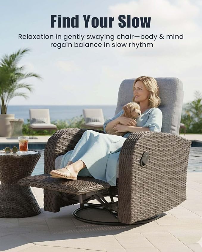Outdoor Swivel Recliner Chair Set of 2, All-Weather Wicker Reclining Patio Chair with Adjustable Backrest and Footrest - Image 3