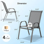 ONBRILL Patio Chairs set of 4, Easy Assembly Stackable Outdoor Dining Chairs with Wide Seat and Sturdy Metal Frame, Breathable All Weather Textilene Outdoor Chairs Set of 4 for Deck, Pool, Porch, Grey - Image 2