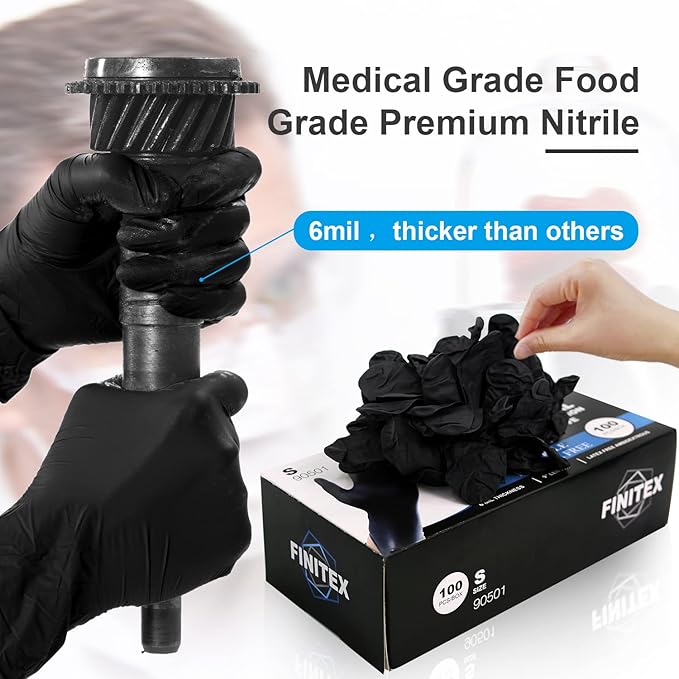 FINITEX Black Nitrile Disposable Medical Exam Gloves - Image 7